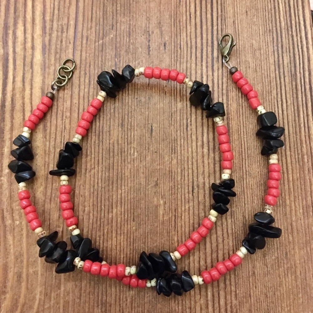 Men's Necklace, 18 Inches Long, Red and Black Nuggets /Handmade Men's Necklace - Picture 5 of 12